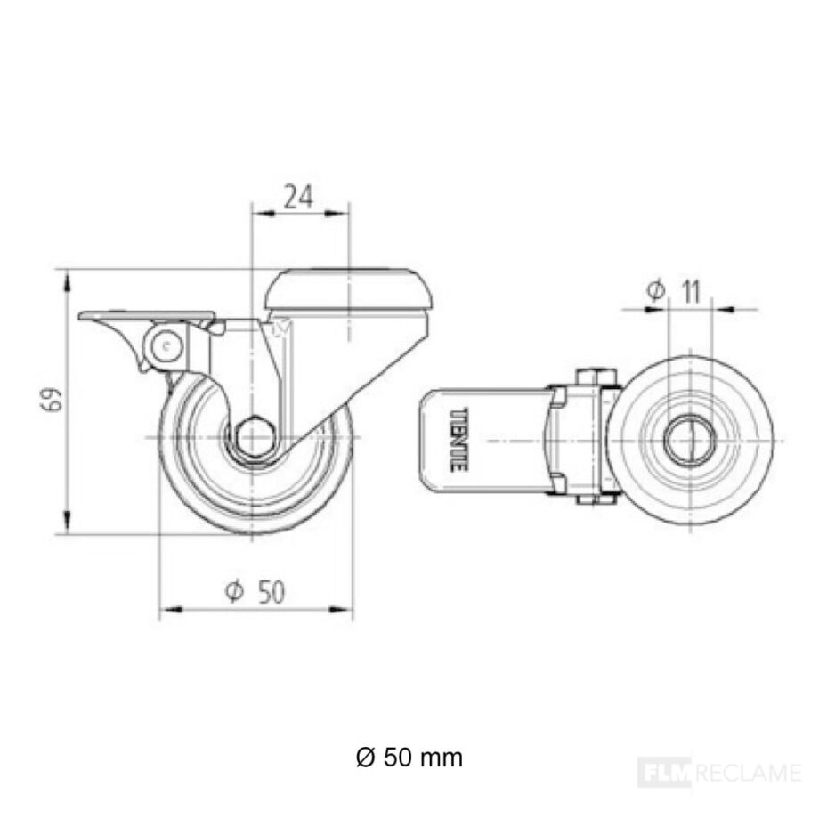 zwenkwiel met rem expander 75 mm