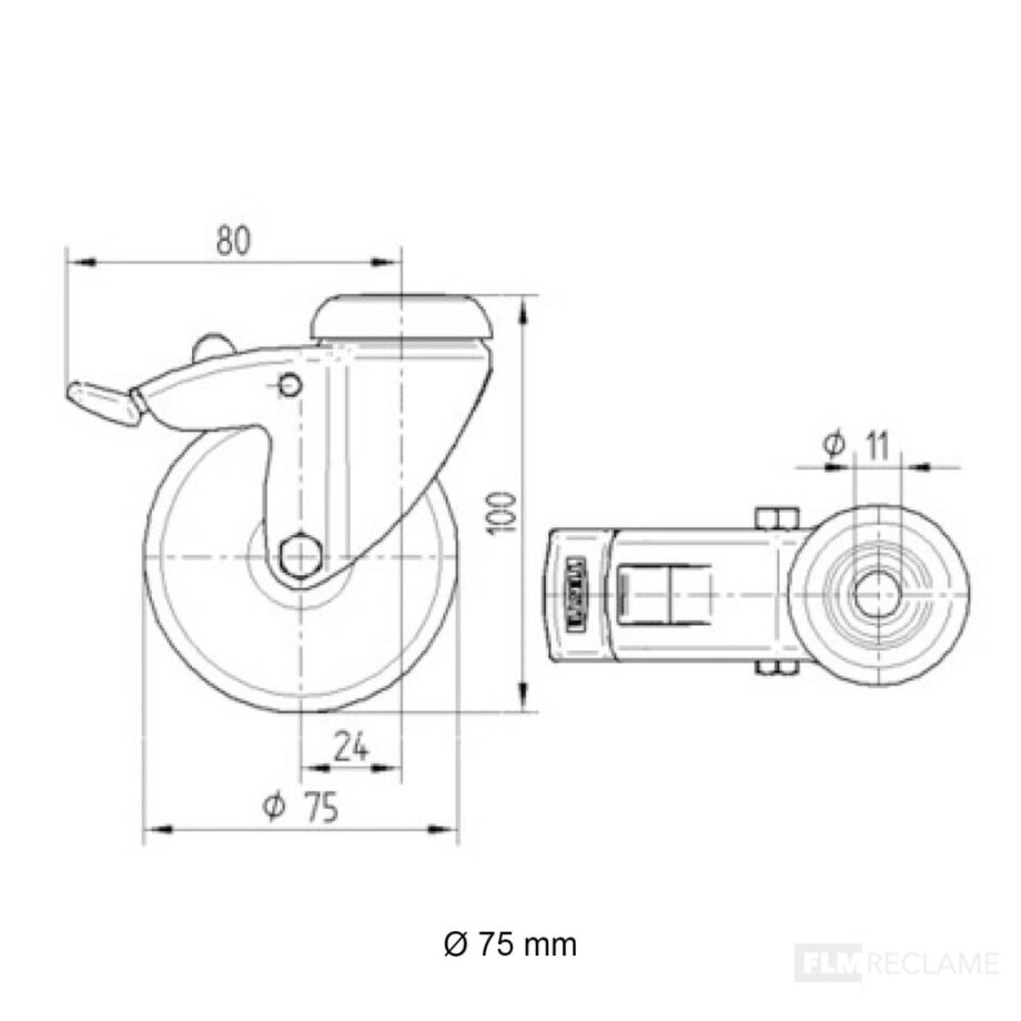 zwenkwiel met rem expander 75 mm