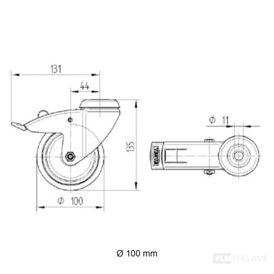 zwenkwiel met rem expander 75 mm